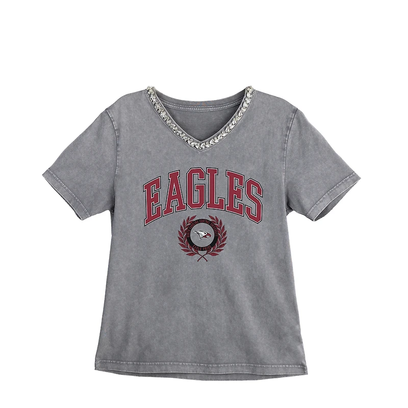 Women's Gameday Couture Gray North Carolina Central Eagles Iconic Edge Rhinestone V-Neck T-Shirt