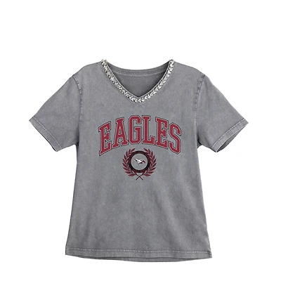 Women's Gameday Couture Gray North Carolina Central Eagles Iconic Edge Rhinestone V-Neck T-Shirt