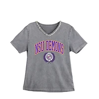Women's Gameday Couture Gray Northwestern State Demons Iconic Edge Rhinestone V-Neck T-Shirt