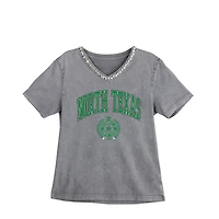 Women's Gameday Couture Gray North Texas Mean Green Iconic Edge Rhinestone V-Neck T-Shirt