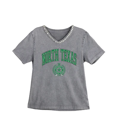 Women's Gameday Couture Gray North Texas Mean Green Iconic Edge Rhinestone V-Neck T-Shirt