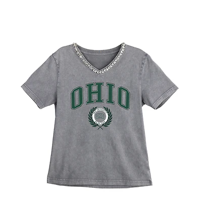 Women's Gameday Couture Gray Ohio Bobcats Iconic Edge Rhinestone V-Neck T-Shirt