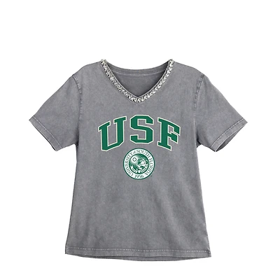 Women's Gameday Couture Gray South Florida Bulls Iconic Edge Rhinestone V-Neck T-Shirt
