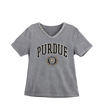 Women's Gameday Couture Gray Purdue Boilermakers Iconic Edge Rhinestone V-Neck T-Shirt