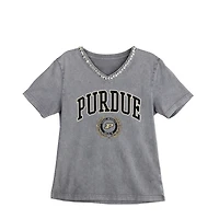 Women's Gameday Couture Gray Purdue Boilermakers Iconic Edge Rhinestone V-Neck T-Shirt