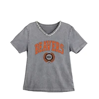 Women's Gameday Couture Gray Oregon State Beavers Iconic Edge Rhinestone V-Neck T-Shirt