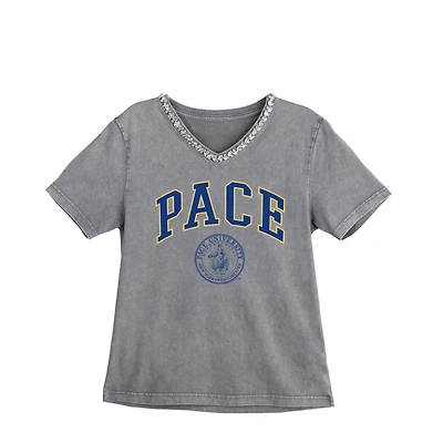 Women's Gameday Couture Gray Pace University Setters Iconic Edge Rhinestone V-Neck T-Shirt