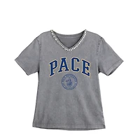Women's Gameday Couture Gray Pace University Setters Iconic Edge Rhinestone V-Neck T-Shirt