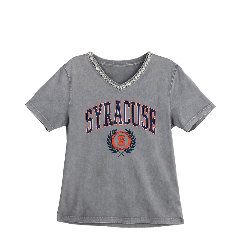 Women's Gameday Couture Gray Syracuse Orange Iconic Edge Rhinestone V-Neck T-Shirt