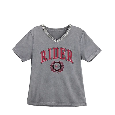 Women's Gameday Couture Gray Rider Broncs Iconic Edge Rhinestone V-Neck T-Shirt