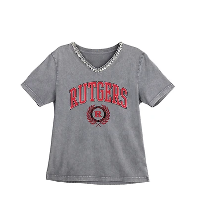 Women's Gameday Couture Gray Rutgers Scarlet Knights Iconic Edge Rhinestone V-Neck T-Shirt
