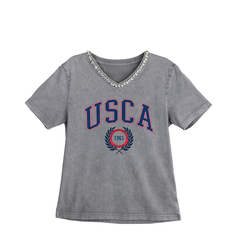 Women's Gameday Couture Gray University of South Carolina Aiken Pacers Iconic Edge Rhinestone V-Neck T-Shirt
