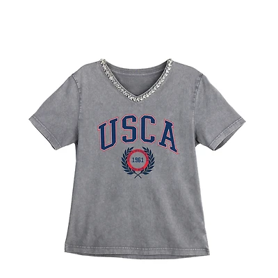 Women's Gameday Couture Gray University of South Carolina Aiken Pacers Iconic Edge Rhinestone V-Neck T-Shirt