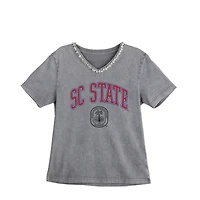 Women's Gameday Couture Gray South Carolina State Bulldogs Iconic Edge Rhinestone V-Neck T-Shirt