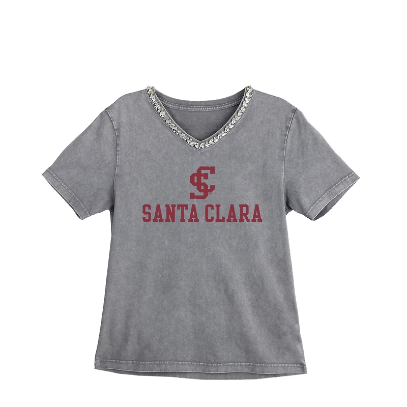 Women's Gameday Couture Gray Santa Clara Broncos Iconic Edge Rhinestone V-Neck T-Shirt
