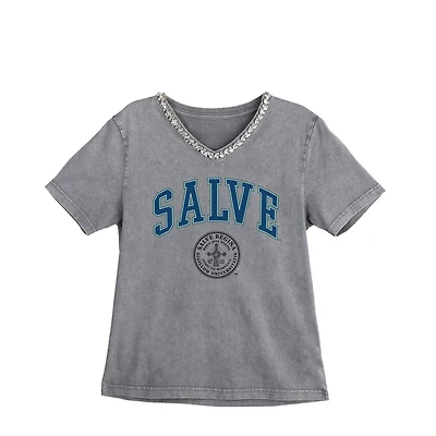 Women's Gameday Couture Gray Salve Regina Seahawks Iconic Edge Rhinestone V-Neck T-Shirt