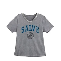 Women's Gameday Couture Gray Salve Regina Seahawks Iconic Edge Rhinestone V-Neck T-Shirt