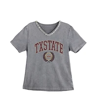 Women's Gameday Couture Gray Texas State Bobcats Iconic Edge Rhinestone V-Neck T-Shirt