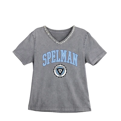 Women's Gameday Couture Gray Spelman College Jaguars Iconic Edge Rhinestone V-Neck T-Shirt