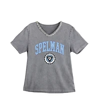 Women's Gameday Couture Gray Spelman College Jaguars Iconic Edge Rhinestone V-Neck T-Shirt