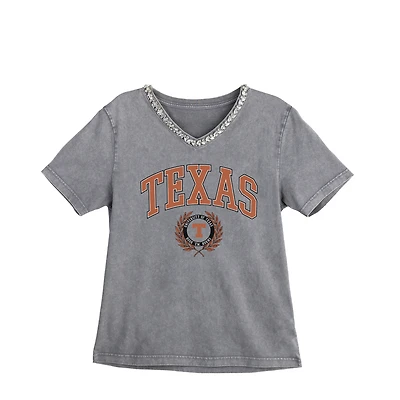 Women's Gameday Couture Gray Texas Longhorns Iconic Edge Rhinestone V-Neck T-Shirt