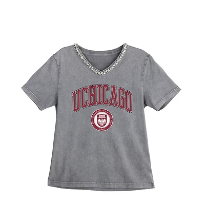 Women's Gameday Couture Gray UChicago Maroons Iconic Edge Rhinestone V-Neck T-Shirt