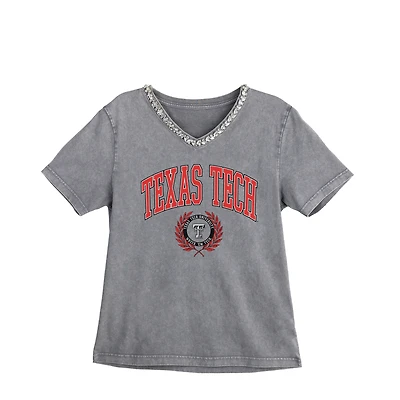 Women's Gameday Couture Gray Texas Tech Red Raiders Iconic Edge Rhinestone V-Neck T-Shirt