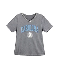 Women's Gameday Couture Gray North Carolina Tar Heels Iconic Edge Rhinestone V-Neck T-Shirt