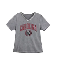 Women's Gameday Couture Gray South Carolina Gamecocks Iconic Edge Rhinestone V-Neck T-Shirt