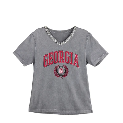 Women's Gameday Couture Gray Georgia Bulldogs Iconic Edge Rhinestone V-Neck T-Shirt