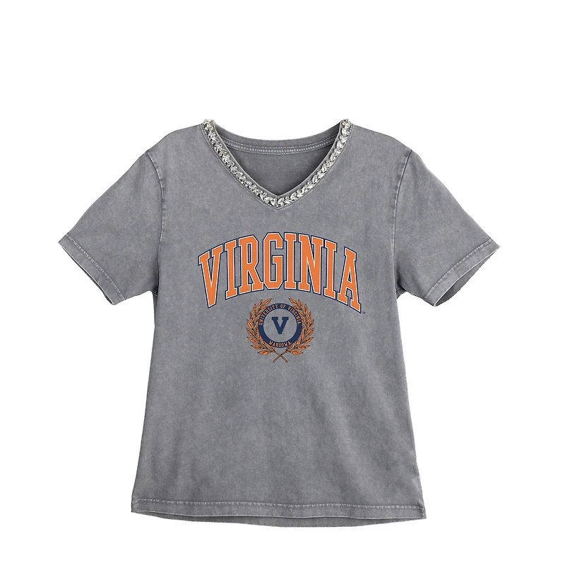 Women's Gameday Couture Gray Virginia Cavaliers Iconic Edge Rhinestone V-Neck T-Shirt