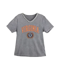 Women's Gameday Couture Gray Virginia Cavaliers Iconic Edge Rhinestone V-Neck T-Shirt