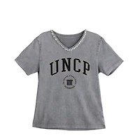 Women's Gameday Couture Gray University of North Carolina at Pembroke Braves Iconic Edge Rhinestone V-Neck T-Shirt