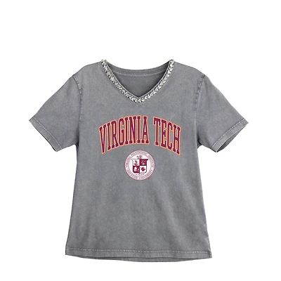 Women's Gameday Couture Gray Virginia Tech Hokies Iconic Edge Rhinestone V-Neck T-Shirt