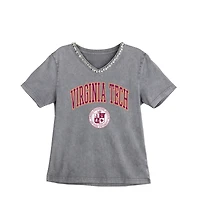 Women's Gameday Couture Gray Virginia Tech Hokies Iconic Edge Rhinestone V-Neck T-Shirt