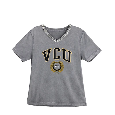 Women's Gameday Couture Gray VCU Rams Iconic Edge Rhinestone V-Neck T-Shirt