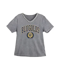 Women's Gameday Couture Gray Wisconsin Eau Claire Blugolds Iconic Edge Rhinestone V-Neck T-Shirt