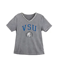 Women's Gameday Couture Gray Virginia State Trojans Iconic Edge Rhinestone V-Neck T-Shirt