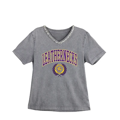 Women's Gameday Couture Gray Western Illinois Leathernecks Iconic Edge Rhinestone V-Neck T-Shirt