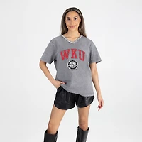 Women's Gameday Couture Gray Western Kentucky Hilltoppers Iconic Edge Rhinestone V-Neck T-Shirt