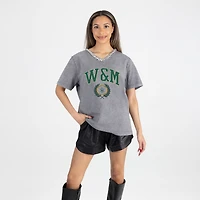 Women's Gameday Couture Gray William & Mary Tribe Iconic Edge Rhinestone V-Neck T-Shirt