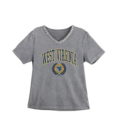 Women's Gameday Couture Gray West Virginia Mountaineers Iconic Edge Rhinestone V-Neck T-Shirt