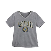 Women's Gameday Couture Gray West Virginia Mountaineers Iconic Edge Rhinestone V-Neck T-Shirt