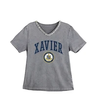 Women's Gameday Couture Gray Xavier Musketeers Iconic Edge Rhinestone V-Neck T-Shirt