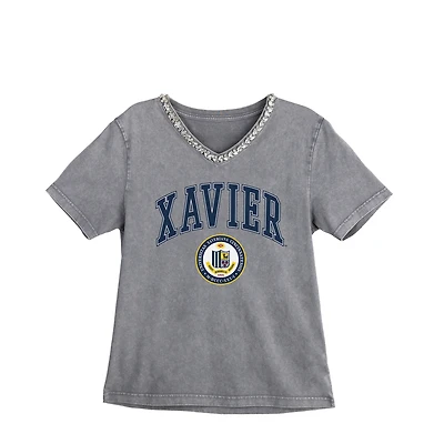 Women's Gameday Couture Gray Xavier Musketeers Iconic Edge Rhinestone V-Neck T-Shirt