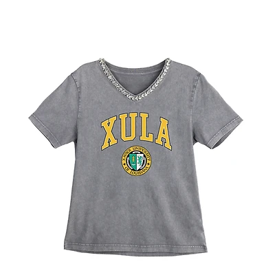 Women's Gameday Couture Gray Xavier University of Louisiana Gold Rush Iconic Edge Rhinestone V-Neck T-Shirt