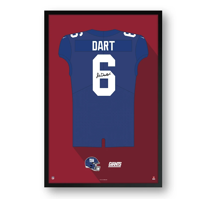 Jaxson Dart New York Giants Facsimile Signature Framed Jersey Art Print