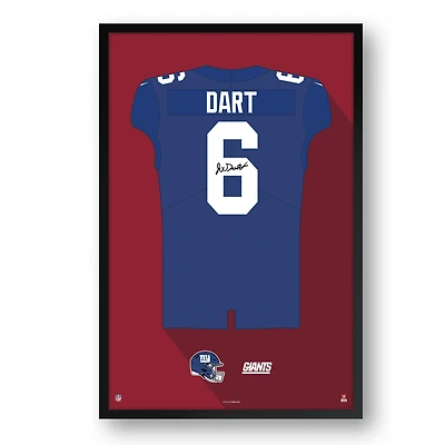 Jaxson Dart New York Giants Facsimile Signature Framed Jersey Art Print