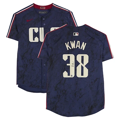 Steven Kwan Cleveland Guardians Autographed Navy Nike City Connect Limited Jersey