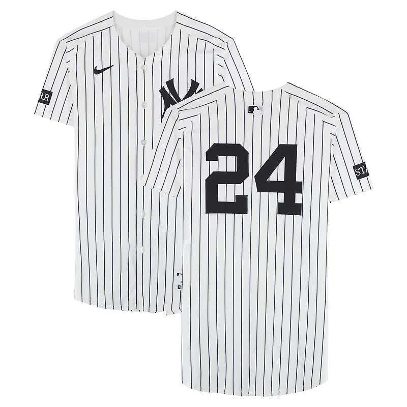 Jasson Domínguez New York Yankees Game-Used #24 White Pinstripe Nike Jersey vs. Chicago Cubs on July 13, 2025